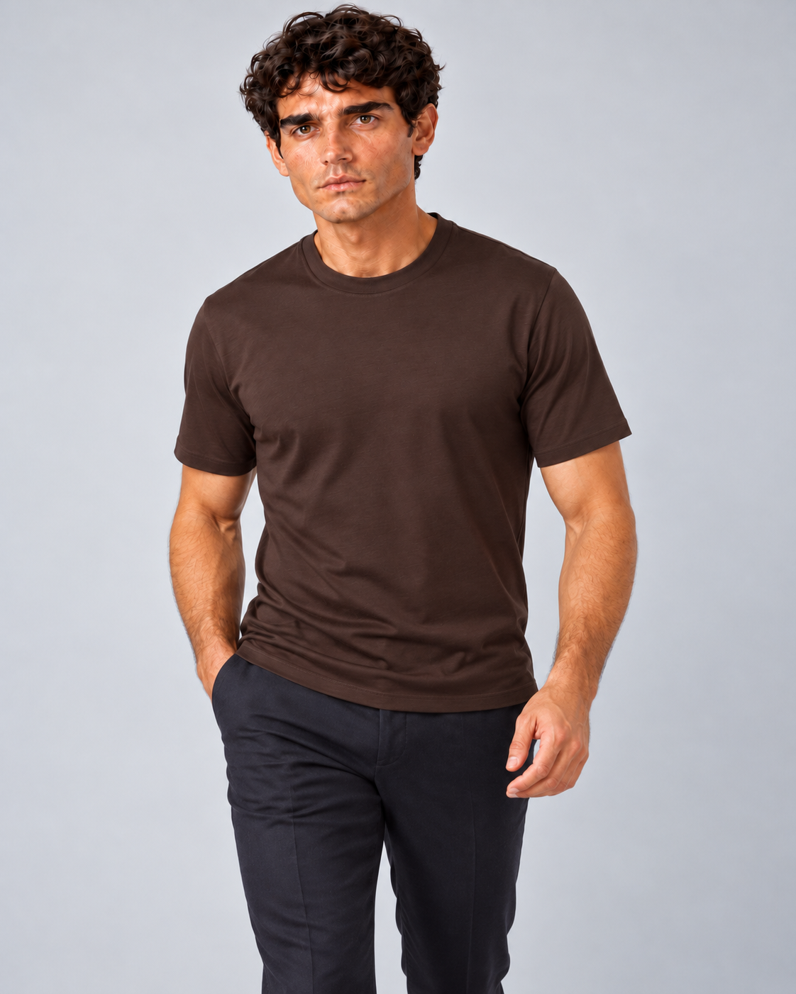 T shirt in filo di scozia marrone