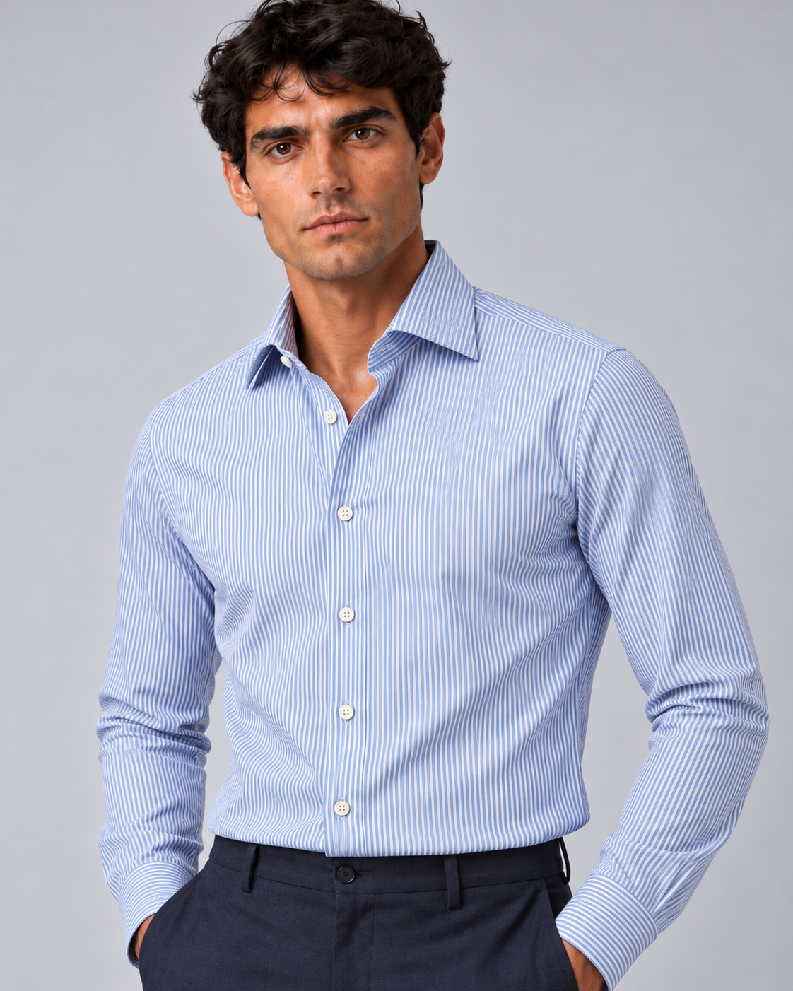 Camicia righe bianco/azzurro non stiro