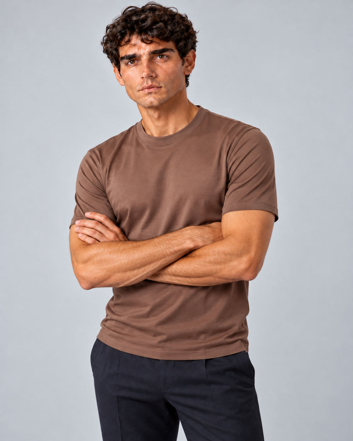 T shirt in filo di scozia caramello