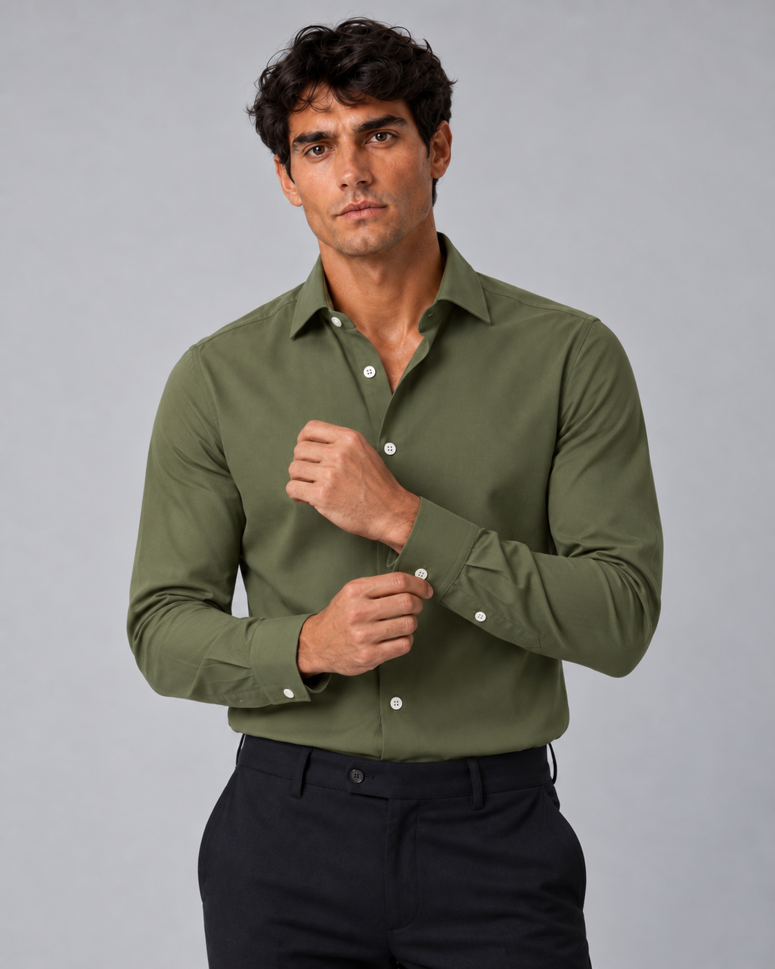 Camicia verde Militare non stiro