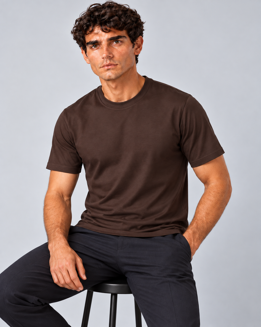 T shirt in filo di scozia marrone
