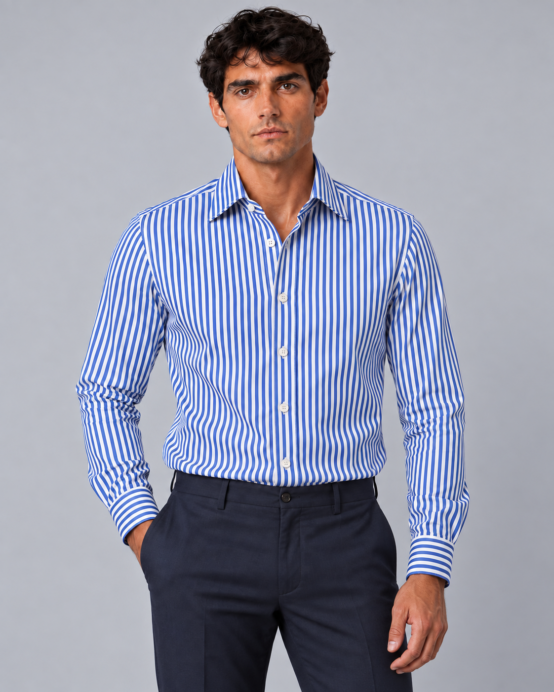 Camicia righe blu/bianco non stiro