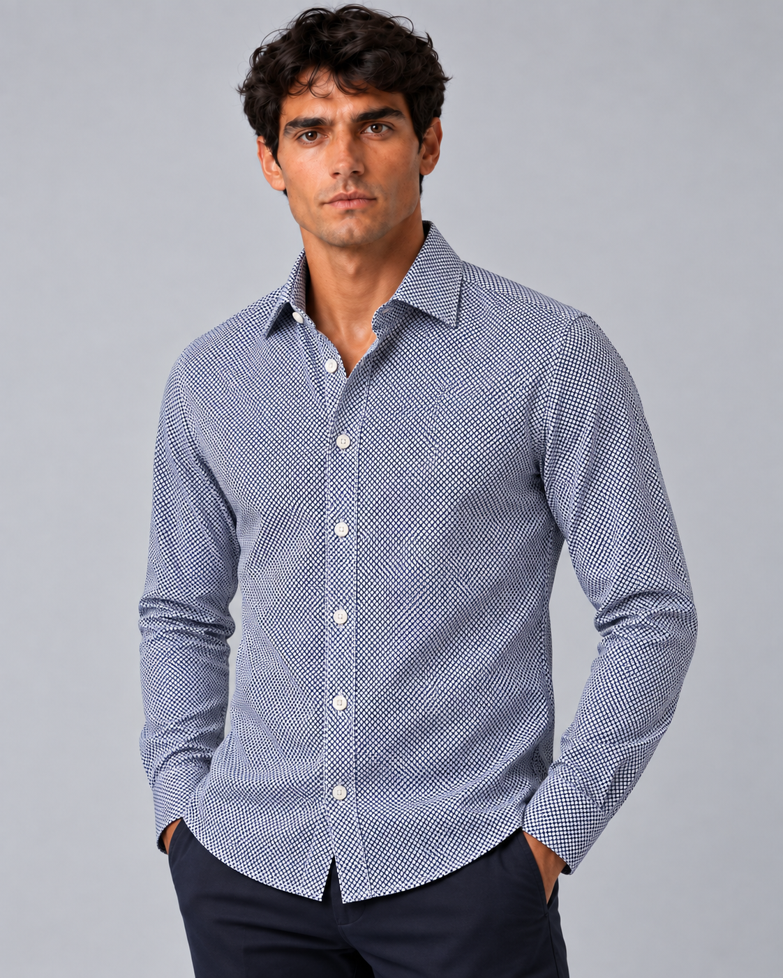 Camicia fantasy blu non stiro