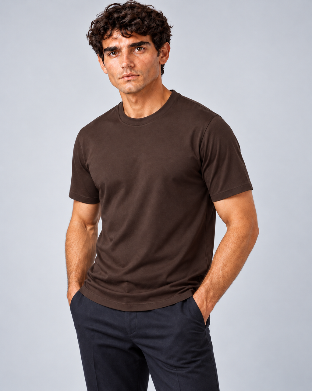 T shirt in filo di scozia marrone