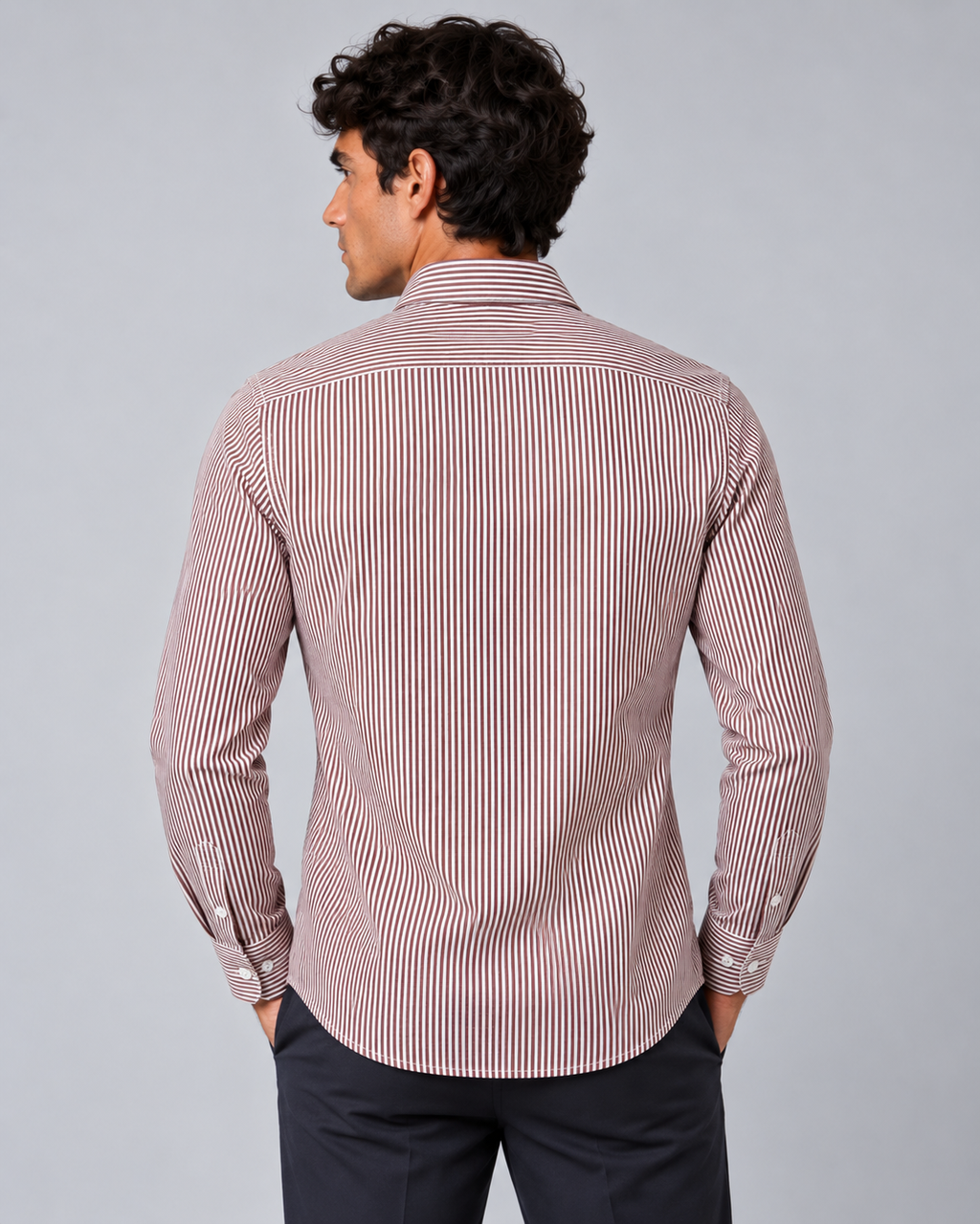 Camicia riga marrone/bianco non stiro