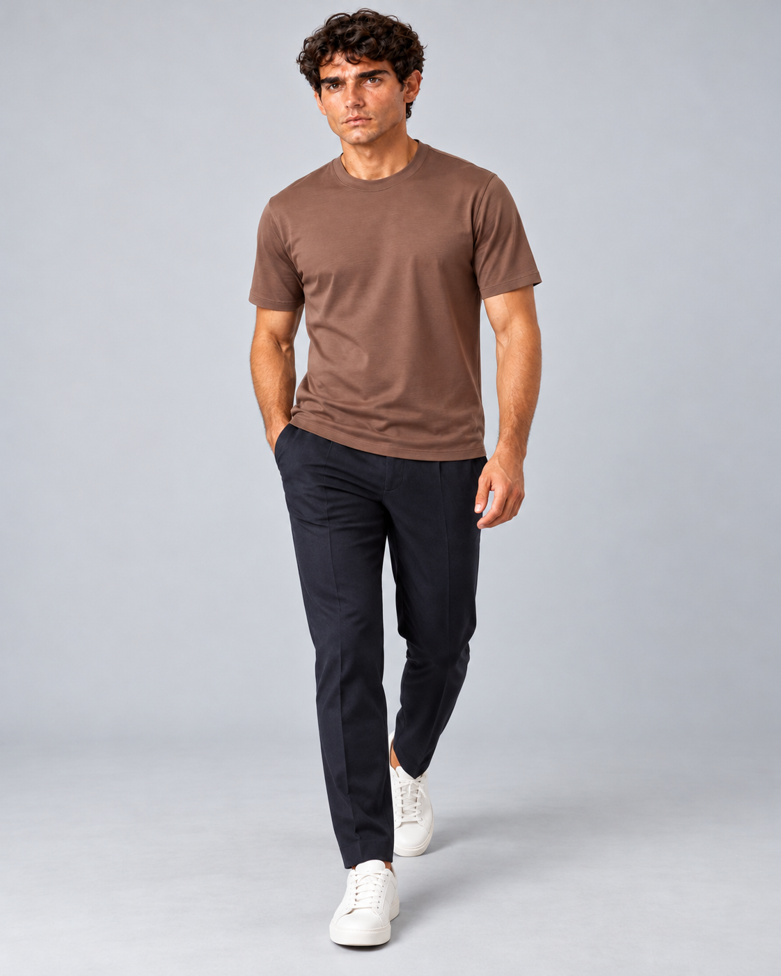 T shirt in filo di scozia caramello