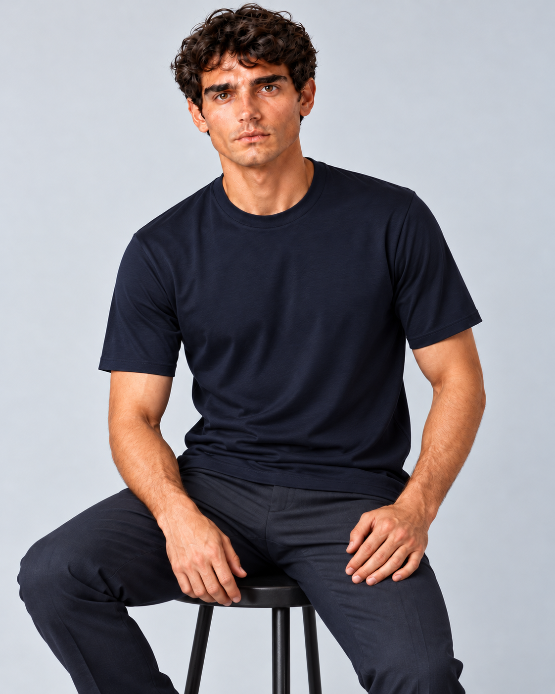 T shirt in filo di scozia blu