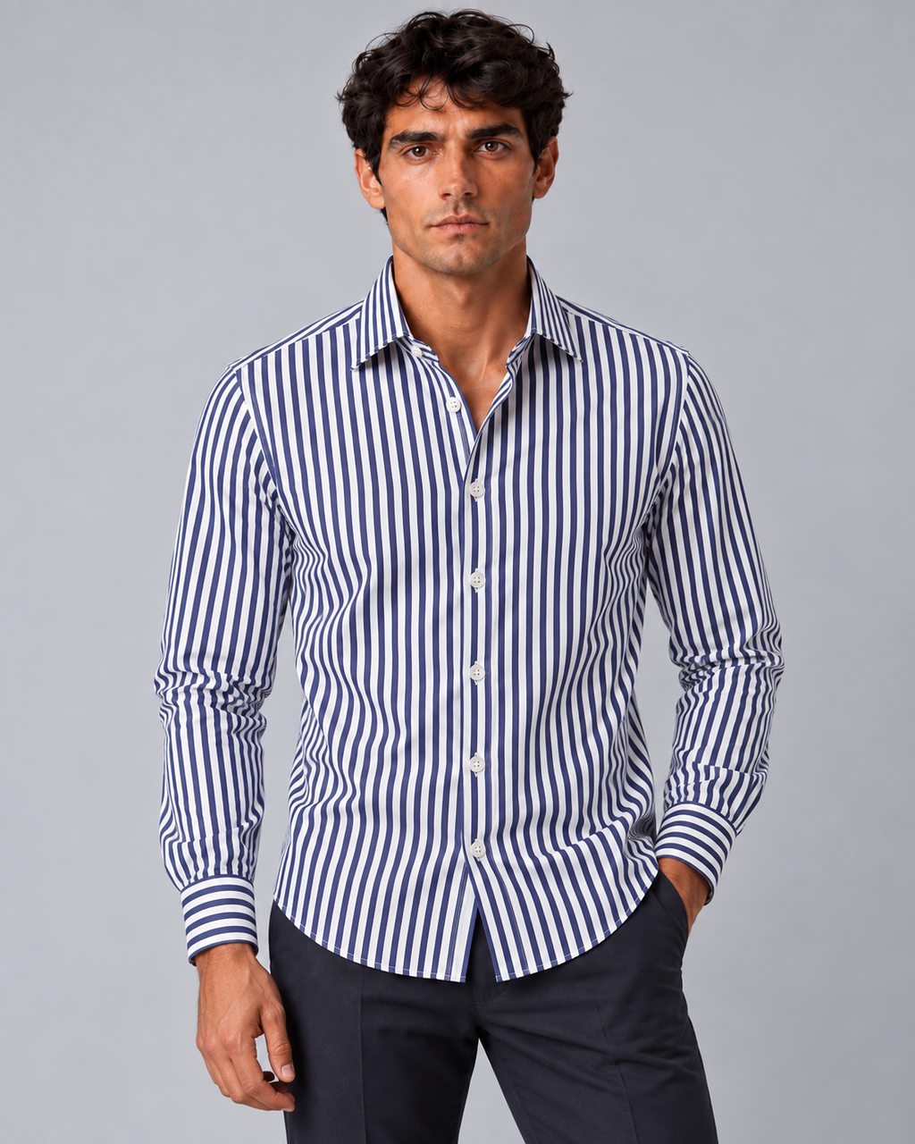 Camicia non stiro righe blu/bianco