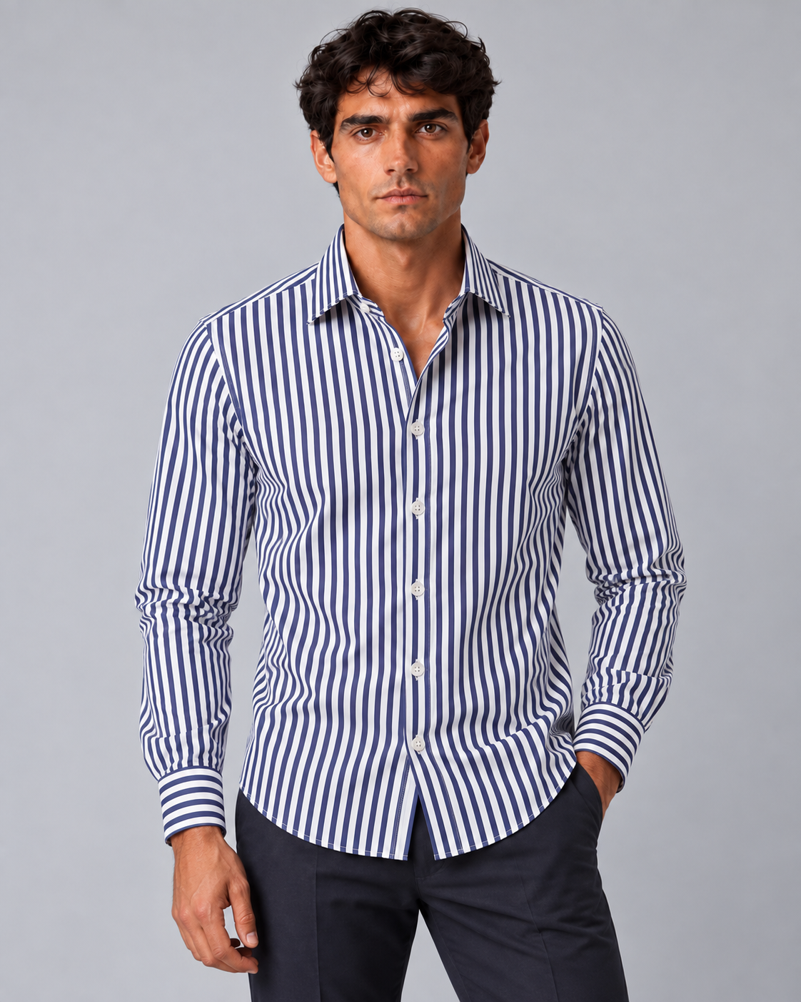 Camicia non stiro righe blu/bianco